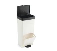 Cubo de basura o reciclaje, 70L, VERTICAL, en 2 Compartimentos, Papelera para residuos, 76cm de altura, fácil gestión, Blanco y Negro