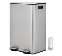Cubo de basura para cocina, 2 x 20 litros, 2 compartimentos, cubo de basura doble, acero inoxidable anti-huellas, con tapa de cierre suave y pedal. Incluye 20 bolsas de basura. Compartimentos separado