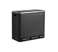 SONGMICS Cubo de Basura para Cocina, 3 x 18 L, 3 Compartimentos para Reciclaje, 15 Bolsas, Restos de Comida, Tapas de Cierre suave, Pedales, Cubetas, Acero, Negro Tinta LTB54BK
