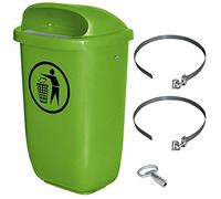 Cubo de Basura para Exteriores, Contenedor de Basura Grande de 50 Litros, Papelera según DIN 30713, en Juego Completo con Abrazadera para Fijación de Poste