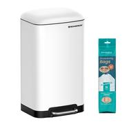 SONGMICS Cubo de Basura para la Cocina, 30 L, Pedal de Acero | Con Tapa y Cubo Interior, Cierre Suave, Blanco Mate, Colección ISLAND LTB01W