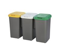 Cubo de basura para reciclaje plástico gris, Set 3 papeleras de reciclaje 75 Litros, 47,5 x 77 x 33 cm Gray
