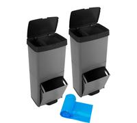 Cubo de Basura para Reciclaje Triple 70L | 3 Compartimentos con Pedal y Tapa Hermetica | Vertical y Eronómico | Duradero Black Pack 2 units + 30l bags