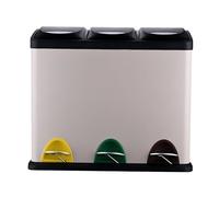 Cubo de Basura Relaxdays, 3 Compartimentos, 24 l, Pedal, Separador de residuos, HBT: 39,5 x 46 x 26,5 cm, Beige