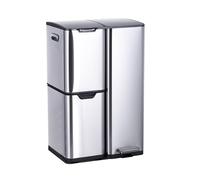 Cubo de Basura Relaxdays, 3 Compartimentos, 60 l, Cubos extraíbles, Cierre Suave, Pedal, Acero Inoxidable, Plateado