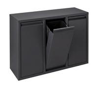 Relaxdays Cubo basura, 3 compartimentos, 3x10 l, abatible, negro | cubos interiores extraíbles, metal, pie/pared