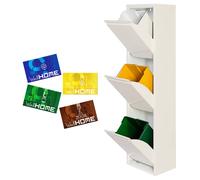 Cubo de Basura y Reciclaje Metálico Wellhome 3 Compartimentos + 4 Etiquetas Magnéticas