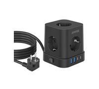 Cubo de Cable Extensor 9 en 1 con USB C, Toma multienchufe de 5 vías con Interruptor, regleta de protección contra sobretensiones con 4 USB, Toma de distribución 2M para el hogar, la Oficina