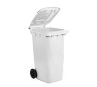 Cubo de HDPE (polietileno de alta intensidad) para uso externo de 240 litros, 58 cm de ancho x 73 cm de largo x 107 cm de alto, peso: 16 kg, Color blanco