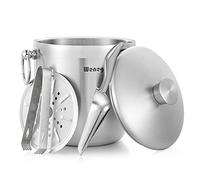 Cubo de Hielo Aislado de Acero Inoxidable de 3 litros con Tapa, Cuchara, Pinzas y colador, Mantiene el Hielo congelado para cócteles y Fiestas