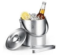 Cubo de hielo de acero inoxidable aislado al vacío de doble pared con tapa y pinza de hielo, cubo de hielo aislado para vino, champán, cerveza, cóctel, bar y fiesta en casa (plata, 3000 ml)