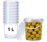 Cubo de plástico con Tapa, Tupper Hermético, Bote Almacenamiento, Tarro de alimentos, Envases para industria, Apto para Alimentos, Líquidos y Pintura, Polipropileno, Reutilizable, 1000cc redondo