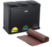 Cubo de Reciclaje Ecológico Prosperplast 45L con 3 Compartimentos y Bolsas de Basura