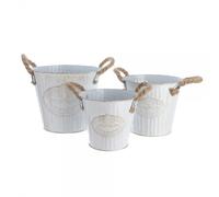 Cubo de zinc con asa de cuerda set de 3unid. ø20x17cm ø17x15cm ø15x13cm.
