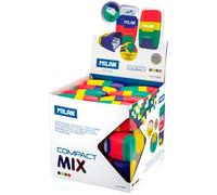 Milan Display Cube 24 Erasers With Pencil Sharpener Compact Mix Multicolor Niños