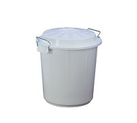 Cubo Industrial con Tapa 50 litros - Plástico Resistente, Asas Metálicas Ergonómicas, Color Blanco, 45,5x45,5x50,5 cm - Ideal para Industria, Limpieza y Hostelería | Denox
