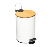 Five Gloves Papelera de baño – Tapa de bambú, cubo extraíble y asa trasera – Blanco