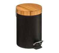 5five Papelera de baño con pedal Naturéo Black – Metal, tapa bambú, cubo extraíble 3 L