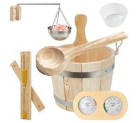 Cubo Sauna, Juego de Cubos de Sauna (5 litros), Cubo de Sauna con Paleta, Reloj de Arena, Termo Higrómetro, Cuenco Sauna, Incluye Inserto