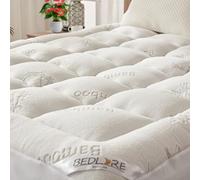 Cubrecolchón BEDLORE de bambú Queen, derivado de viscosa, almohadilla de colchón gruesa con superficie acolchada y bolsillos elásticos para colchones de 6-18 pulgadas, cubrecolchón suave y