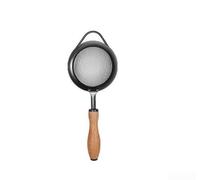 Cuchara coladora de acero inoxidable con mango de madera y gancho para colgar para cocina, para colar pasta, sopas y aceite al cocinar y freír, diseño de malla 304 resistente