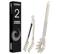Cuchara de espagueti de silicona y pinza para pasta, tenedor de servidor | Pinza para espaguetis antiadherente, resistente al calor, mango de acero inoxidable, clip de comida para fideos espaguetis