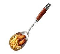 Cuchara espumadera de acero inoxidable - Agujeros de Drenaje Ovalados Herramienta Resistente | Espumadera con Mango de Madera - para Aficionados a la Cocina, Pollo, Patatas Fritas,