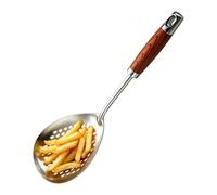 Cuchara espumadera de acero inoxidable,Agujeros de Drenaje Ovalados Herramienta Resistente - Espumadera con Mango de Madera - para Cocineros Caseros Aficionados Pollo Patatas Fritas Empanadillas