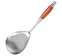 Cuchara espumadora - Colador resistente al calor de acero inoxidable, mango largo de madera | Utensilio de cocina para freír, herramienta para pasta | Dispositivo de filtro de malla metálica confiable