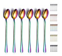 Cuchara helada de arcoíris, Kyraton cuchara mezcladora de acero inoxidable de 7.5 ", cuchara de helado, cuchara de bar agitadora, cuchara de cóctel, cuchara de café con leche, paquete de 6
