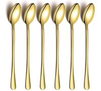 Cuchara helada dorada, Kyraton cuchara mezcladora de mango largo de acero inoxidable de 7.5 ", cuchara para helado, cuchara para agitar, cuchara para cóctel, cuchara para café con leche, paquete de 6