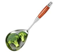 Cuchara ranurada de acero inoxidable con mango de madera - Cuchara para freír con mango largo resistente al calor, utensilio de cocina ranurado para escurrir pasta, albóndigas, huevos, carne, fideos,
