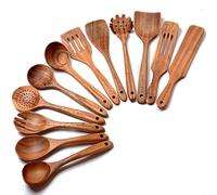 Cucharas de Madera para Cocinar - Paquete de 12 Utensilios de Cocina, Juego de Espátulas de Teca Natural