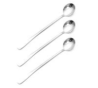 Cucharas de té helado con mango largo de 3 piezas, cucharas para cócteles de acero inoxidable para helado de café, cócteles, helados, cucharaditas heladas (Cabeza redonda)