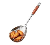 Cucharón para Cocinar, Agujeros de Drenaje Ovalados Herramienta Resistente, Espumadera con mango de madera, para Cocineros Caseros y Profesionales: Pollo, Wantan, Patatas Fritas, Empanadillas