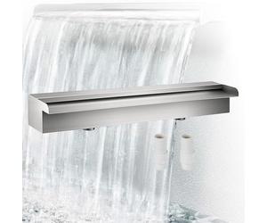 Cuchillas De Cascada Piscina Acero Inoxidable,Fuente Exterior Ancha,Tubo De Rebosadero para Cascada con Accesorios,Adecuada para Paredes,Bordes De Piscinas y Piscinas,60 x 11.5 x 8 Cm (Sin Luz)