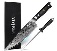 Cuchillo de cocina de 20 cm, acero damasco, con afilador, 67 capas, mango de G10