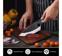 Cuchillos de cocina japoneses forjados a mano, acero de alto contenido de carbono, construcción full-tang, filo en V de 16°, cuchillo para carne y despiece con mango ergonómico y funda de poliuretano