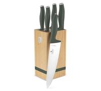 Cuchillos de cocina | Juego de cuchillos en soporte de bambú, 5 piezas. Colección Matte Green de BerlingerHaus, modelo BH-2751