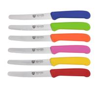 Cuchillos de mesa GRÄWE, juego de 6 unidades, juego de cuchillos para cortar, paquete de 6 cuchillos para panecillos, cuchillos de desayuno con filo ondulado de un lado, cuchillo de 21 cm - Colorido
