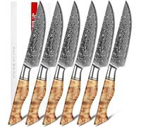 Cuchillos para carne estilo Damasco, juego de cuchillos de cocina profesionales, forjados con acero de alto contenido de carbono, mango de arce moteado con detalles, set de regalo en caja de porcelana