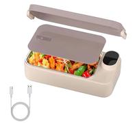 Cuenco calefactor 900 ml, mini almuerzo caja calefactora recargable | 4 niveles de temperatura ajustables, cuenco plano portátil recargable de acero inoxidable para coche, oficina de viaje,