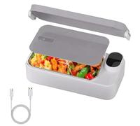Cuenco calefactor 900 ml, mini almuerzo caja calefactora recargable | 4 niveles de temperatura ajustables, cuenco plano portátil recargable de acero inoxidable para coche, oficina de viaje,