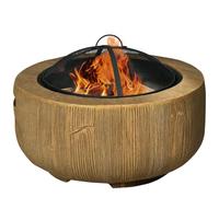 Cuenco de Fuego Outsunny, Pozo de Fuego con Tapa, Cesta de Fuego con atizador, en diseño de tocón de árbol, para jardín, Camping, terraza, Acero, MgO, marrón