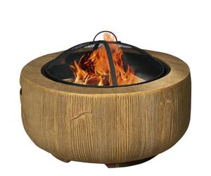 Cuenco de Fuego Outsunny, Pozo de Fuego con Tapa, Cesta de Fuego con atizador, en diseño de tocón de árbol, para jardín, Camping, terraza, Acero, MgO, marrón