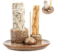 Cuenco de incienso 4 en 1 para Palo Santo, Incense Burner Holder, cuenco de incienso de cerámica para cada incienso, palitos de incienso de Palo Santo, salvia blanca, conos de incienso, palitos de