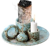 Cuenco de incienso de cerámica, soporte para incienso con cáscara de ceniza, quemador de incienso para quemar salvia, palo santo y conos de incienso, para decoración del hogar, meditación y yoga