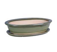 Macetas de cerámica para bonsái con plato, 40 cm. Maceta ovalada verde para bonsái