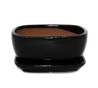 Cuenco para bonsái con plato, tamaño 2, color negro, antracita, rectangular, modelo GB5, 17 cm de largo, 13 cm de ancho, 7,5 cm de alto