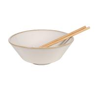 Cuenco ramen de cerámica beige con palillos de madera de acacia